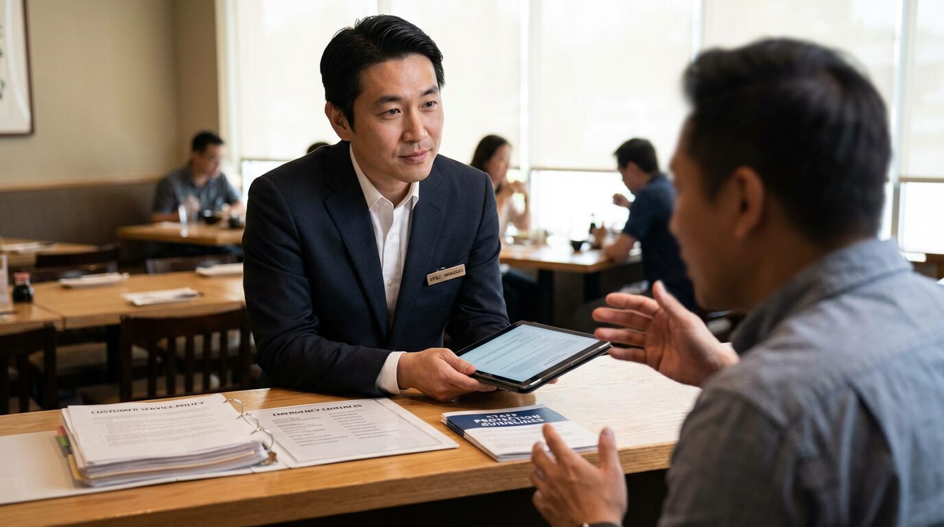 カスタマーハラスメントに対応する従業員