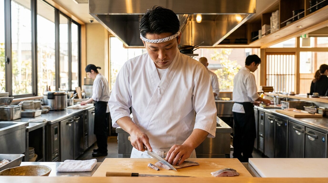 刺身を作る料理人